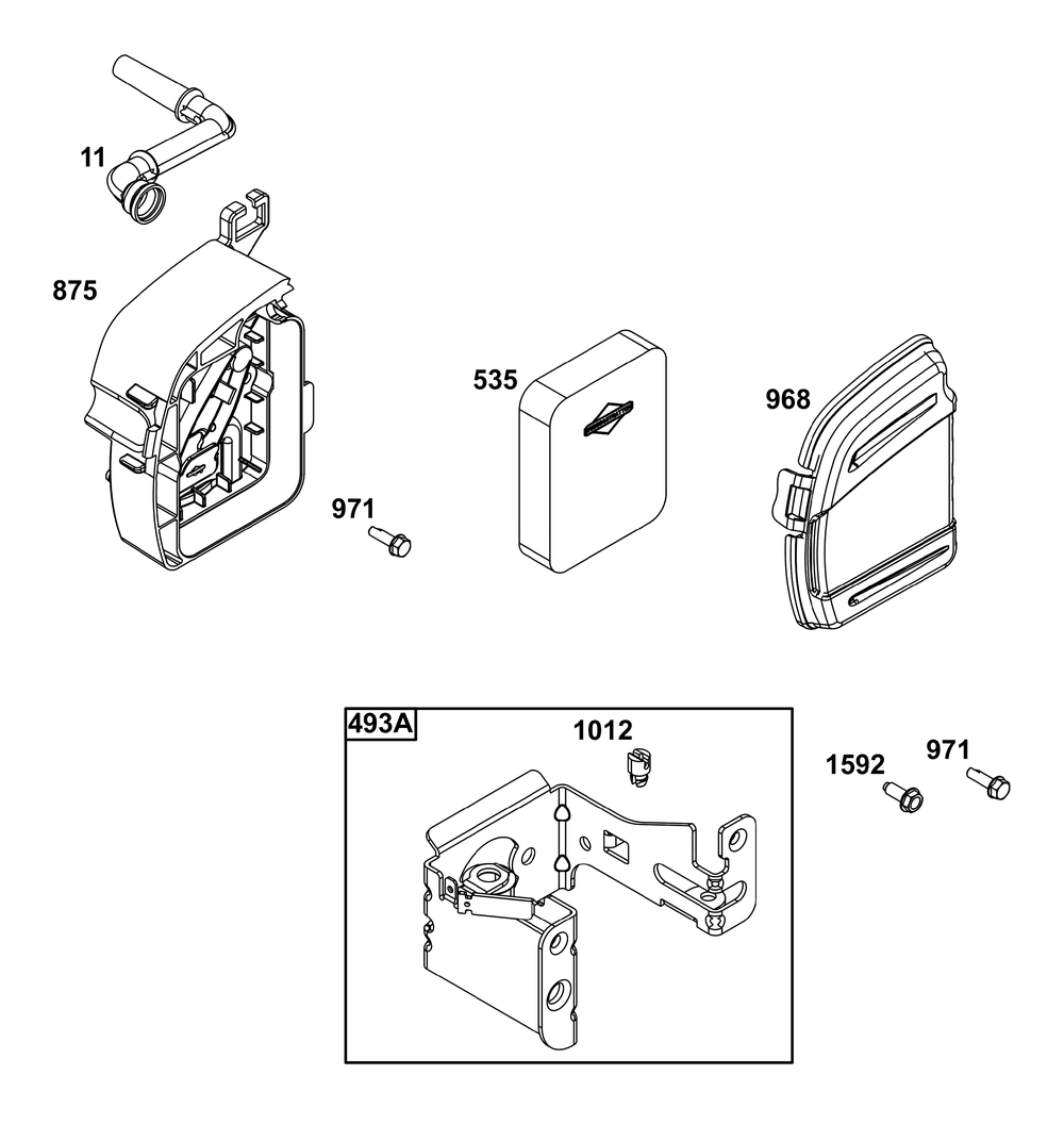 Air Cleaner Group Diagram and Parts List for 125P02-0085-F1 100000 - 19Z999 Briggs and Stratton Engine